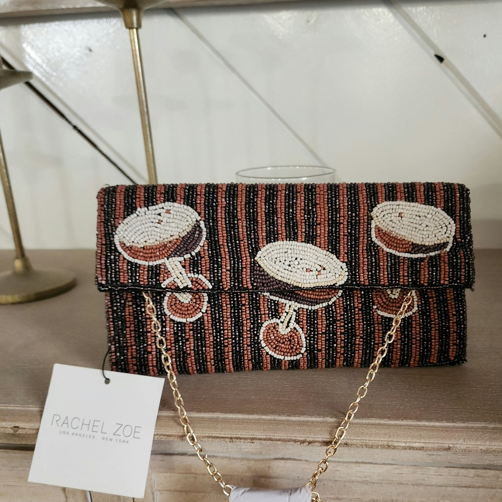 Rachel Zoe Beaded Clutch - Black, Brown, and Cream